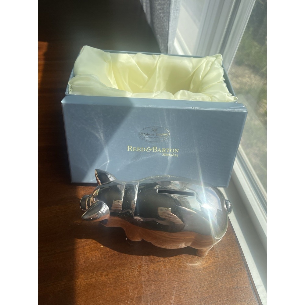 ✨VINTAGE✨ Reed and Barton Silver Plated Piggy Bank 6" w/ Original BOX